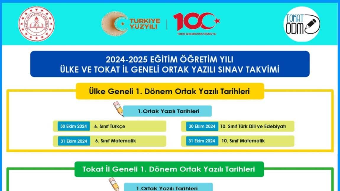 1.DÖNEM ORTAK YAZILI TARİHLERİ